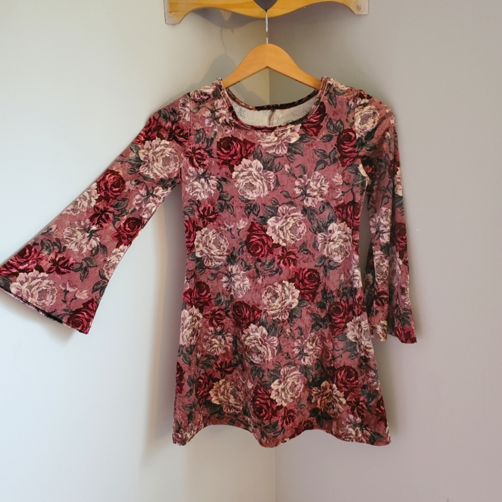 Floral Print Girls Dress with Flared Cuffs.